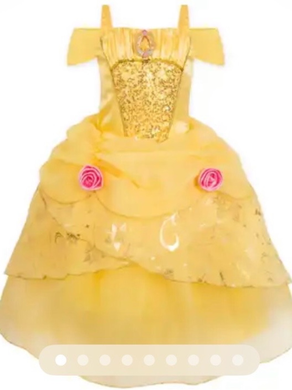 Disney Belle Yellow Sequin Princess Dress Pink Rose Accents NEW Size 5-6